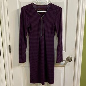 Sweet Wanderer Striped Long Sleeve Zipper Dress Burgundy Navy Women’s size Large